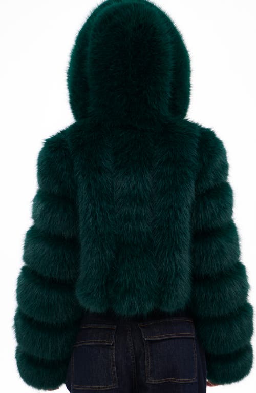 Azalea Wang Jolene Faux Fur Hooded Crop Jacket In Green