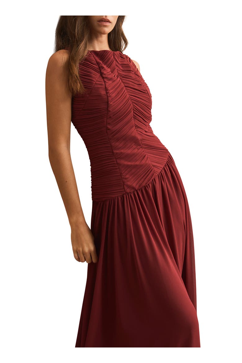 Ruched Detail Midi Dress, Alternate, color, Burgundy