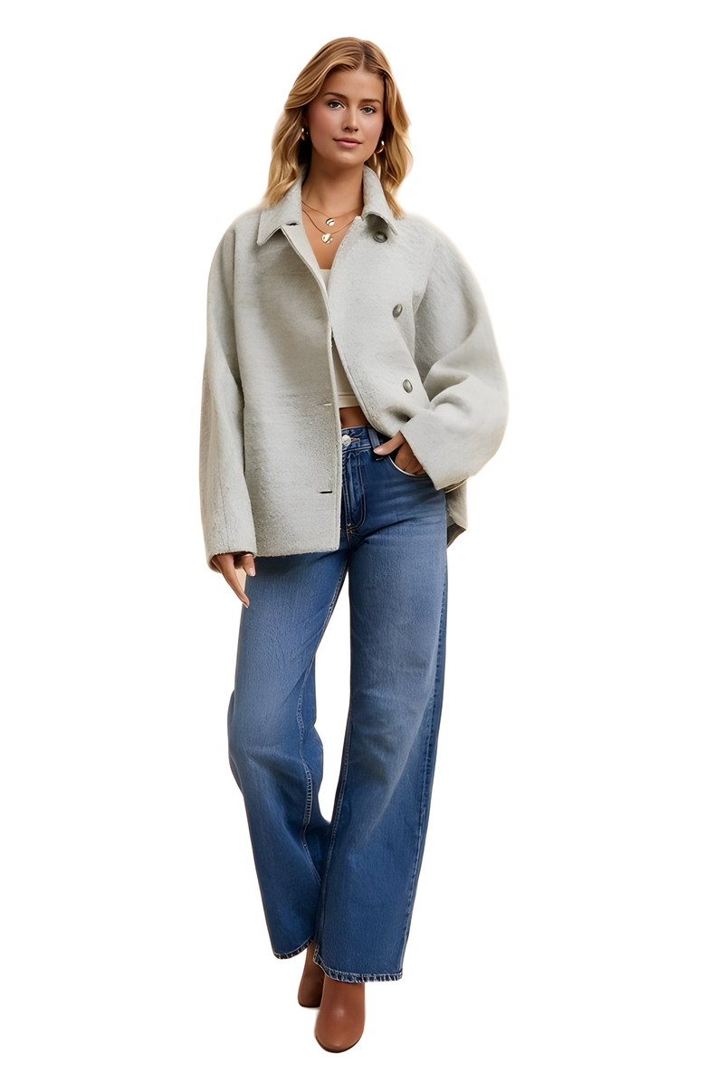 Knit and Lounge Cropped Wool-Blend Coat With Wide Sleeves And Buttons, Alternate, color,