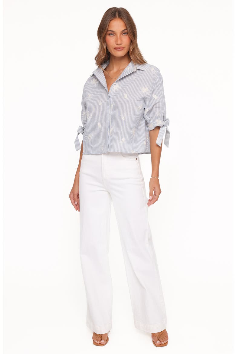 Floriana Embroidered Tie Sleeve Shirt, Alternate, color, BLUE STRIPE