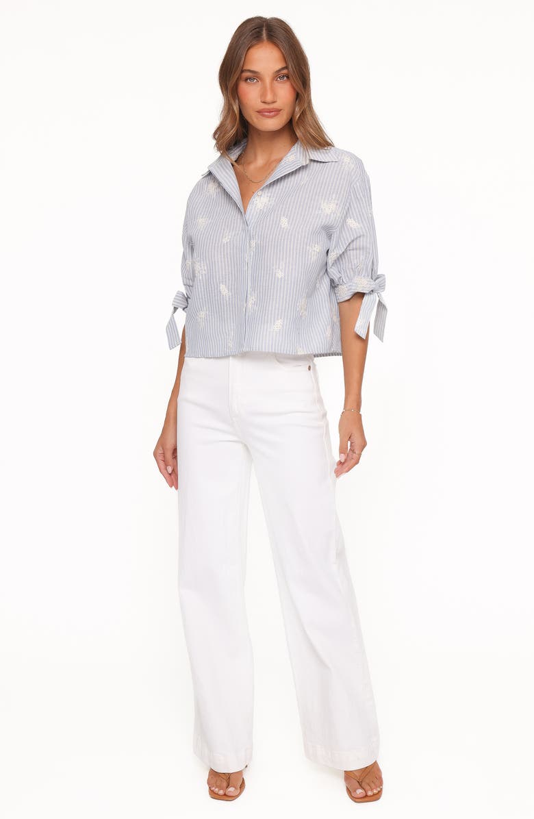 Petal & Pup Floriana Embroidered Tie Sleeve Shirt, Alternate, color, Blue Stripe