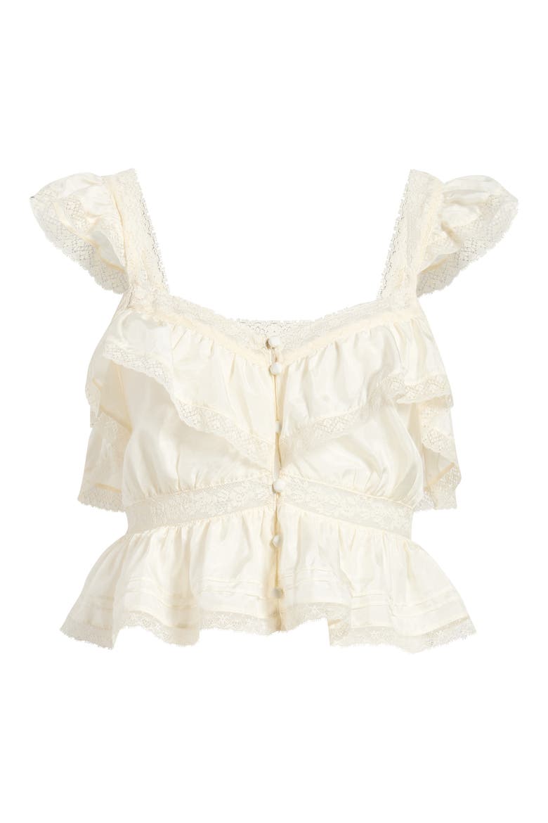 Linata Lace Trim Silk Top, Alternate, color, IVORY