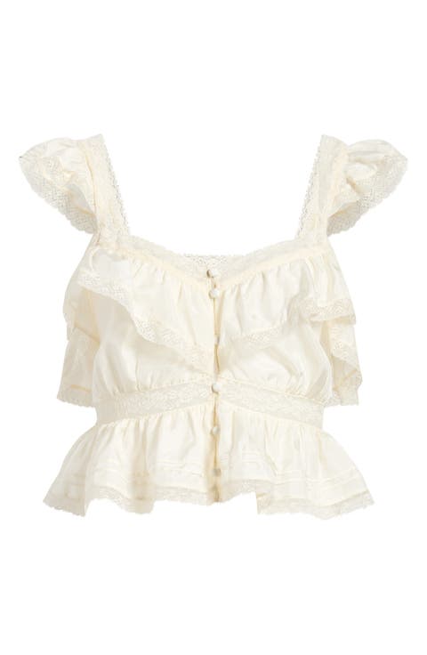Linata Lace Trim Silk Top