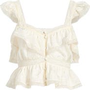 LoveShackFancy Linata Lace Trim Silk Top