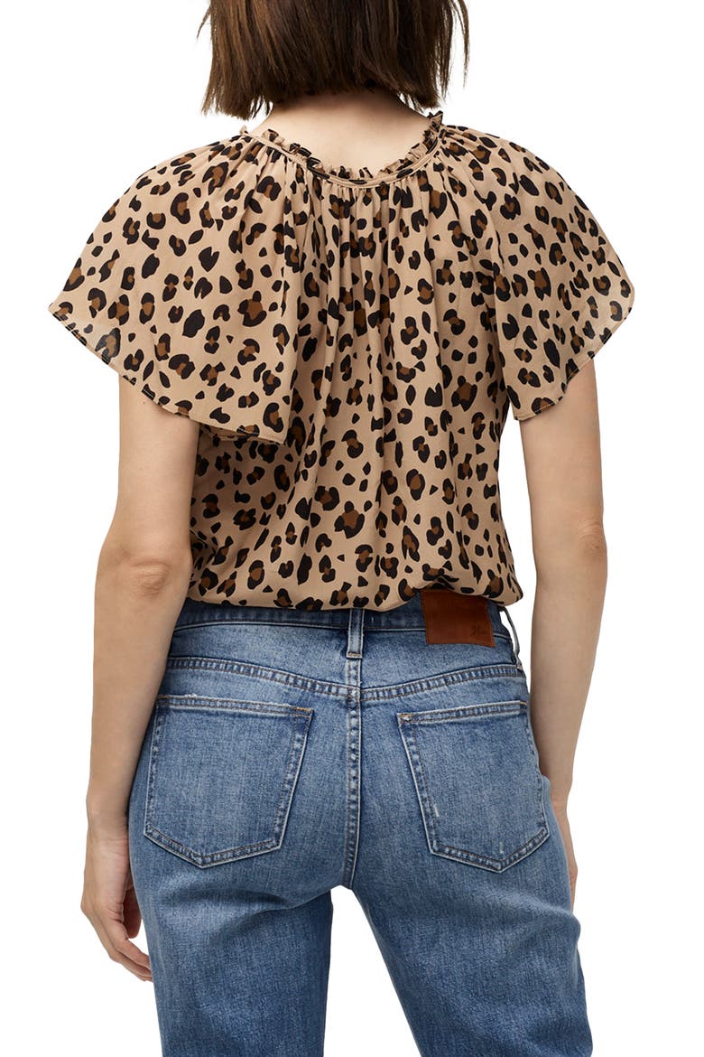 Leopard Print Silk Flutter Sleeve Top, Alternate, color, MOD NEUTRAL