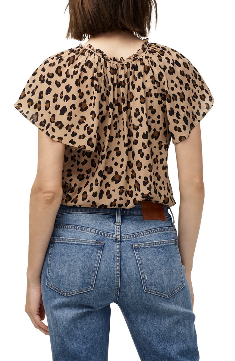 J.Crew Leopard Print Silk Flutter Sleeve Top, Alternate, color, 
