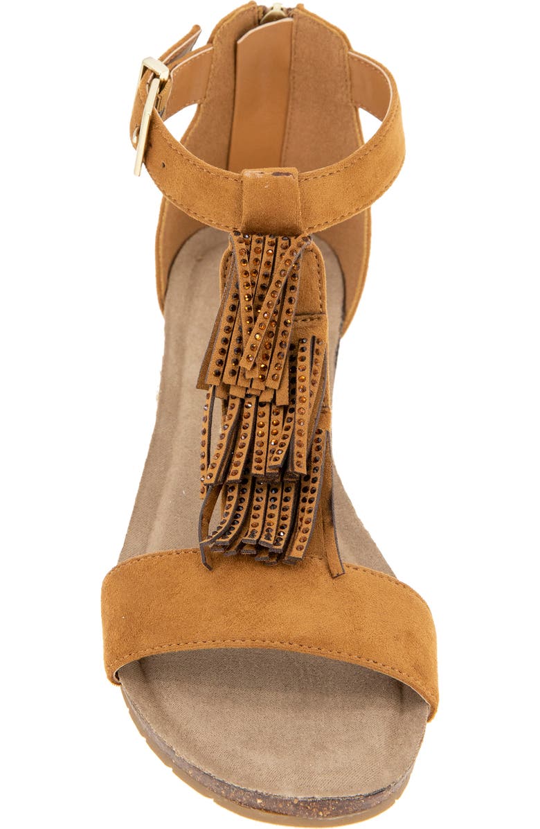 Reaction Kenneth Cole Glytoni Fringe T-Strap Sandal, Alternate, color, Tan Micro