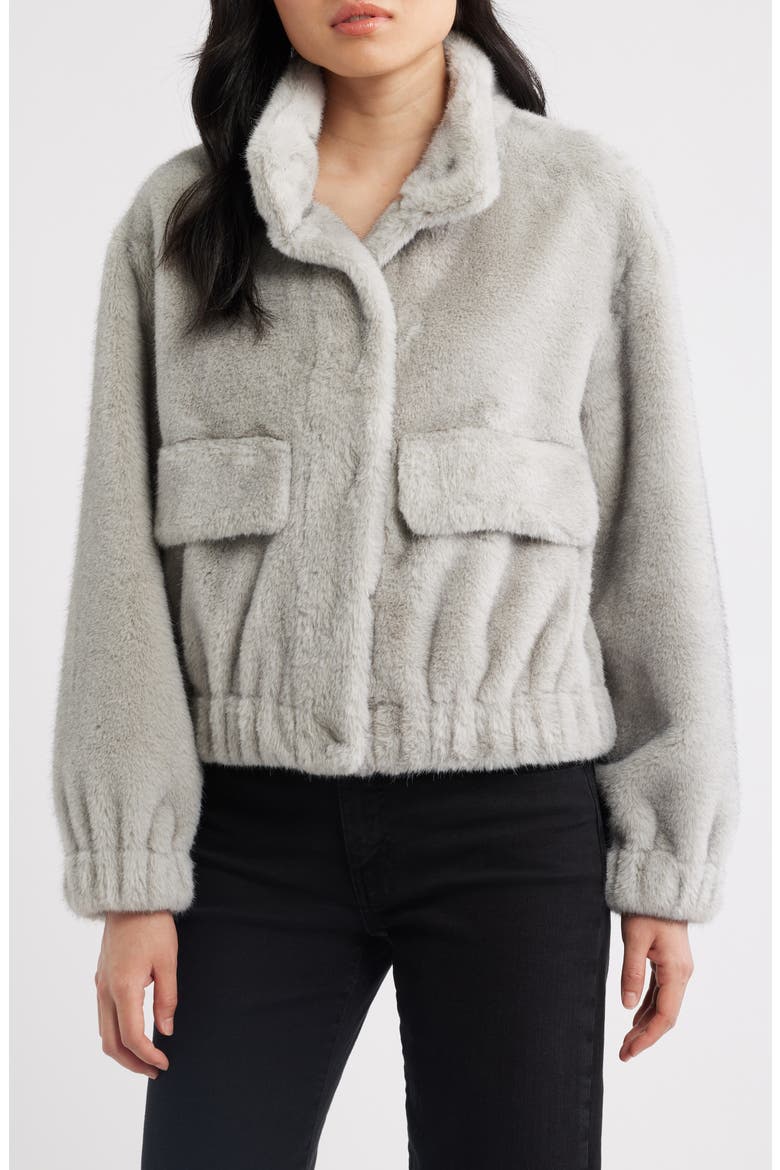 Faux Fur Bomber Jacket, Alternate, color, MOONSTONE