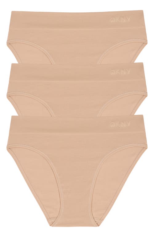 Dkny Litewear 3-pack High Leg Seamless Briefs In Brown