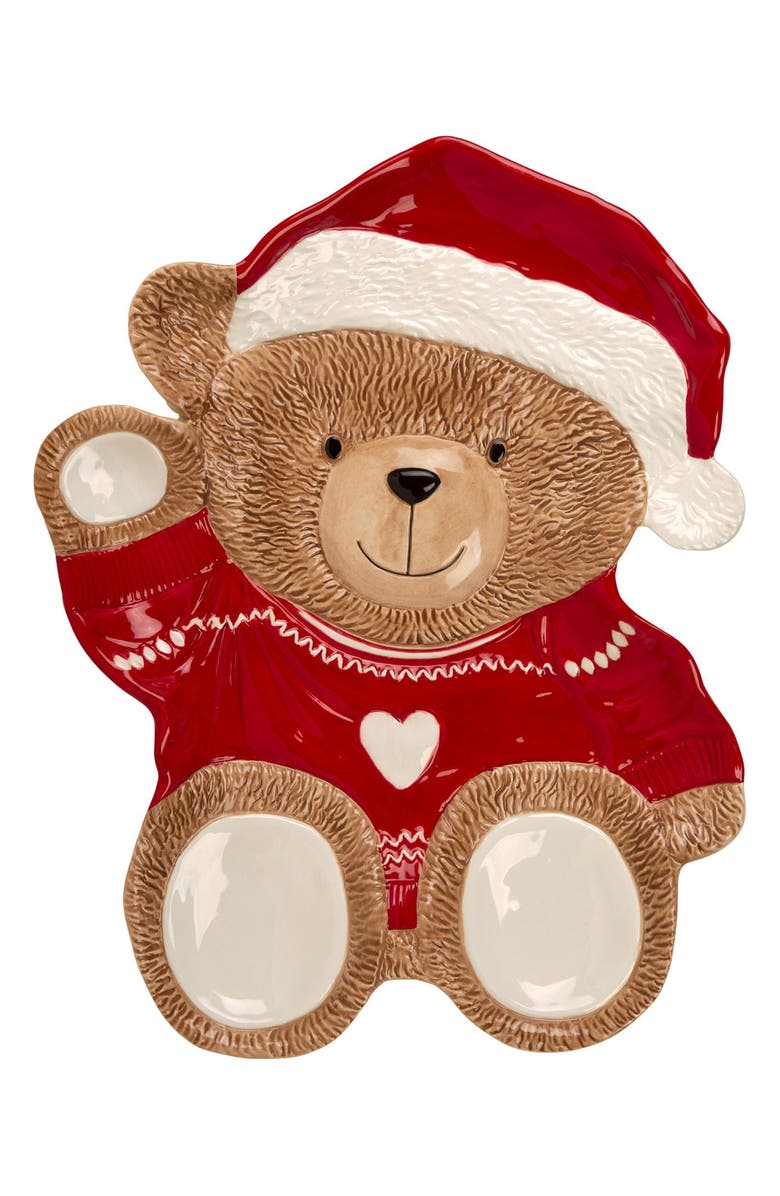 HOME ESSENTIALS AND BEYOND Christmas Teddy Bear Platter, Main, color, Brown Multi