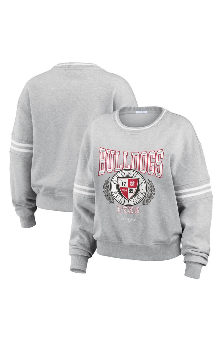 WEAR by Erin Andrews Women's WEAR by Erin Andrews Heather Gray Georgia Bulldogs Classic Stripe Pullover Sweater, Alternate, color, Heather Gray