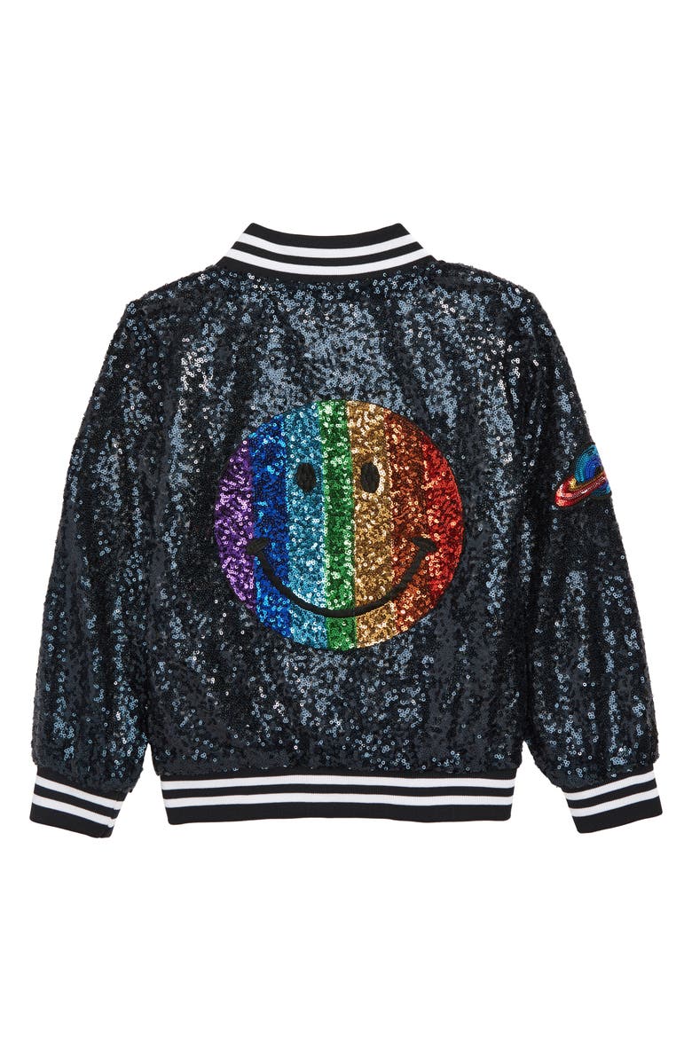 Lola + The Boys Lola & the Boys Rainbow Emoji Sequin Bomber Jacket, Alternate, color,