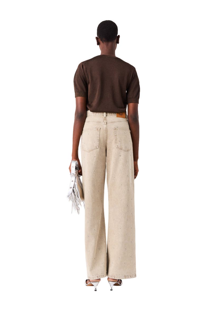 Wide-leg rhinestone jeans, Alternate, color, Beige
