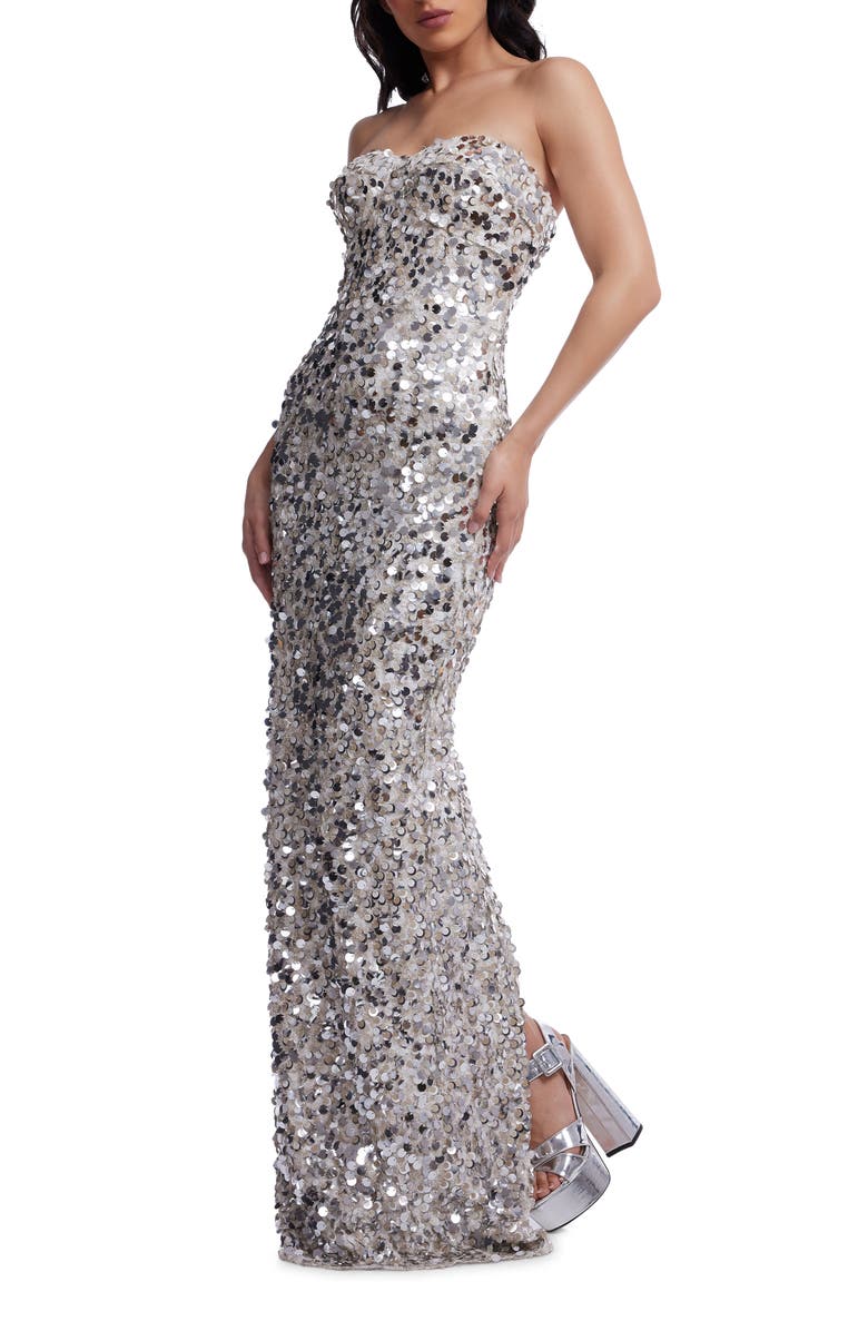 Dress the Population Vada Paillette Strapless Gown, Alternate, color, Off White Multi