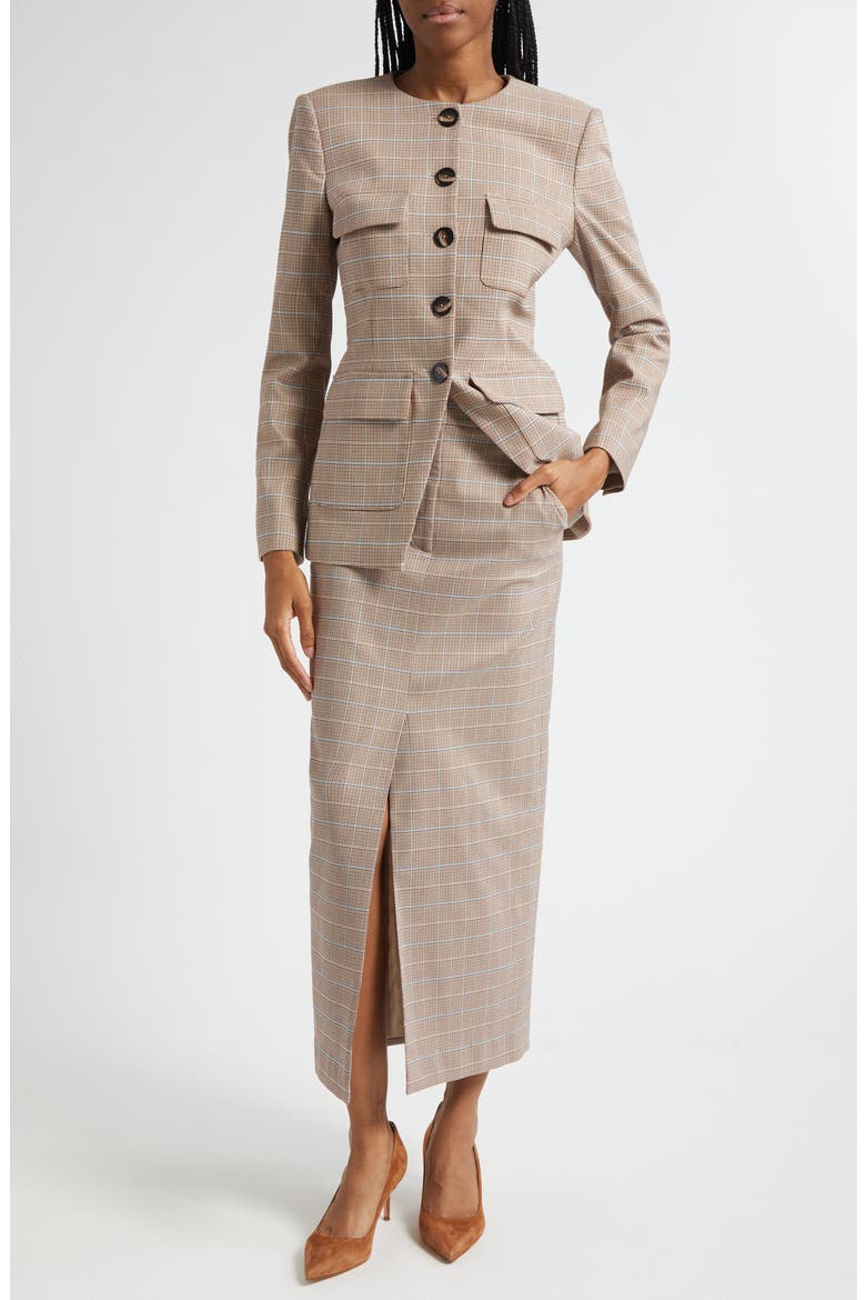 Orrin Windowpane Plaid Collarless Jacket, Alternate, color, HAZELNUT MULTI