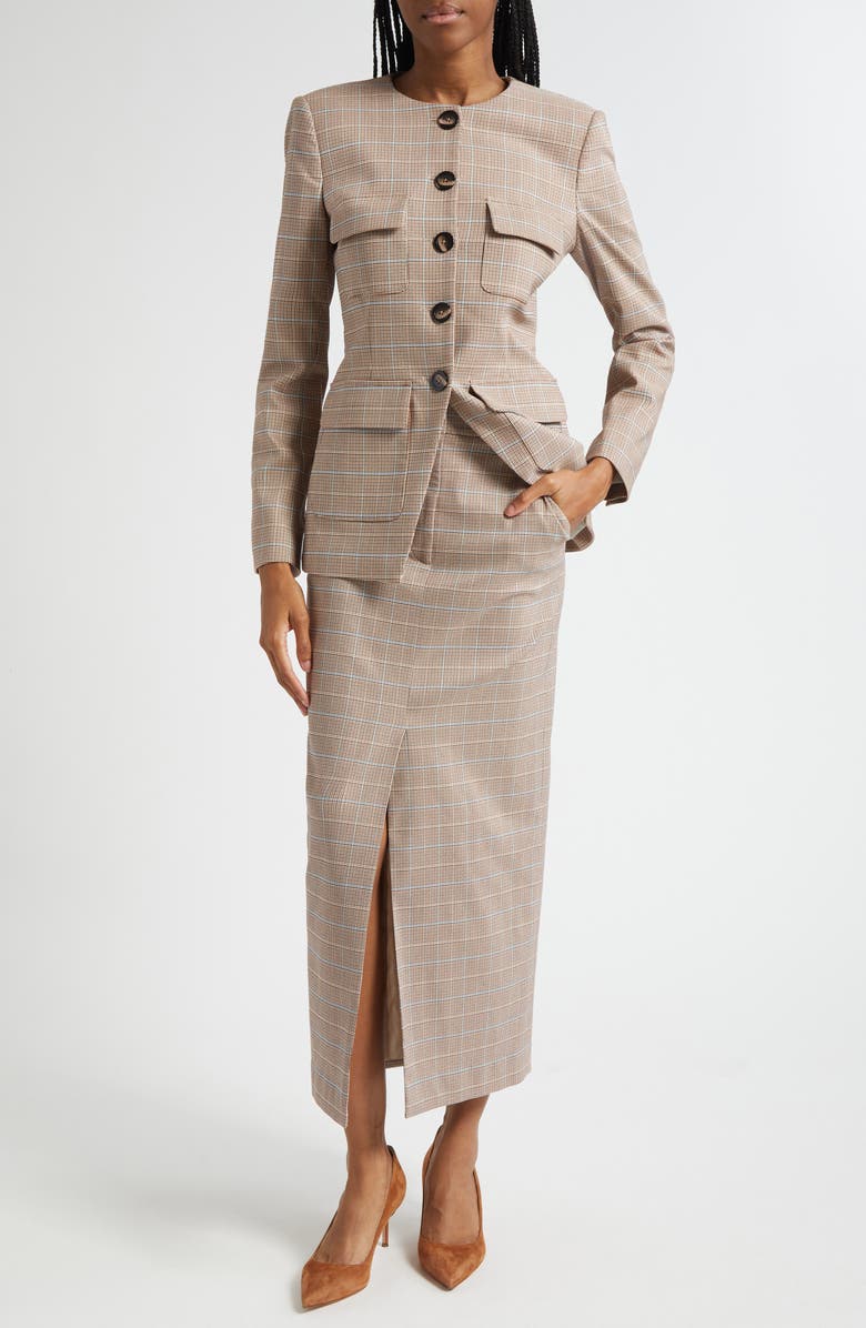 Veronica Beard Orrin Windowpane Plaid Collarless Jacket, Alternate, color, Hazelnut Multi