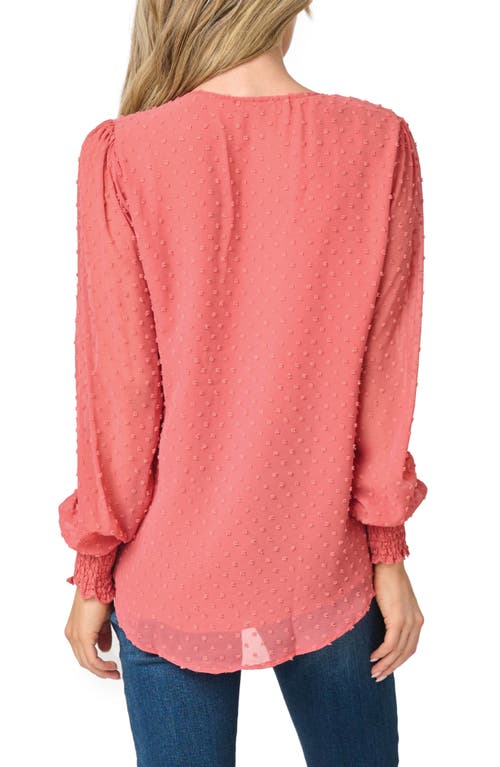 Gibsonlook Pin Dot Smocked Detail V-neck Blouse