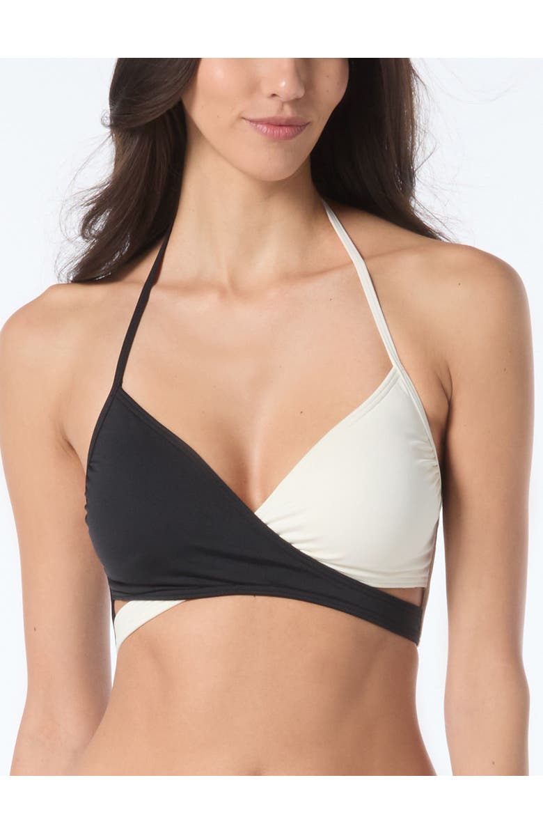 Vince Camuto Color Block High Cut Bikini Swim Bottom, Alternate, color, Black/Cream