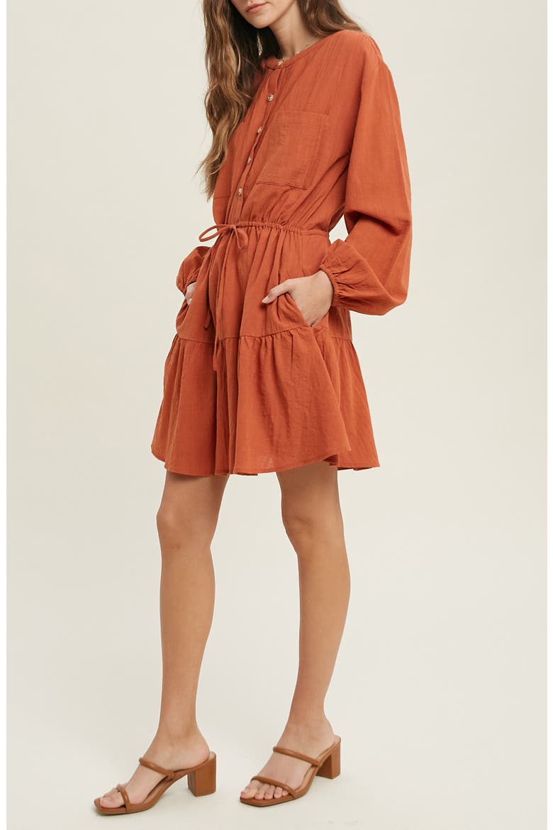Long Sleeve Minidress, Alternate, color, BRICK