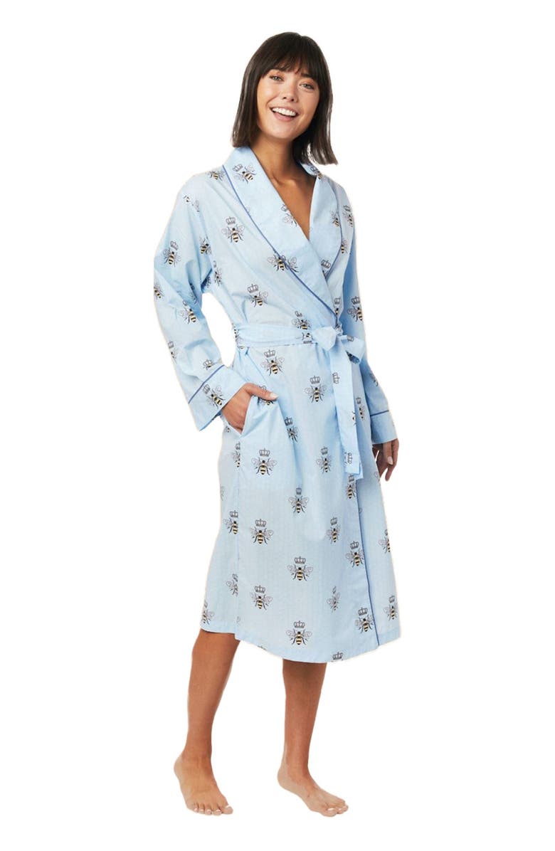 The Cat
s Pajamas Flannel Shawl Collar Robe, Main, color, Queen Bee Blue
