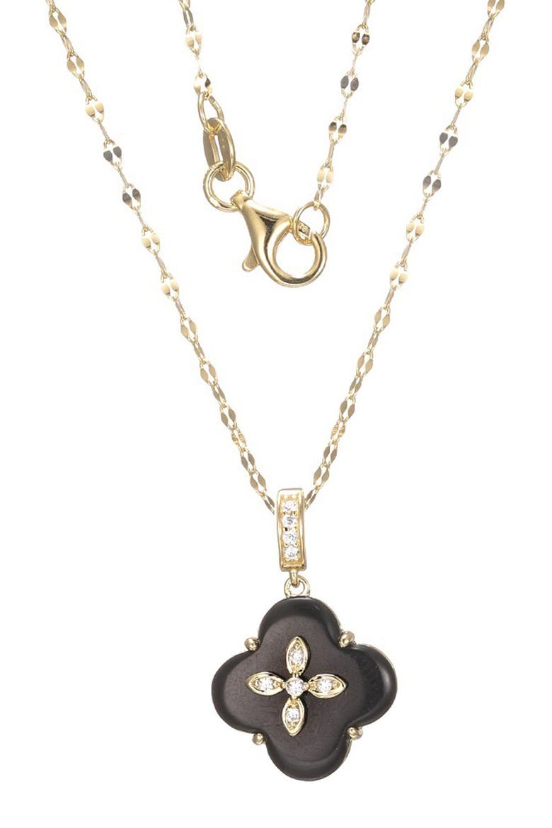 Onyx Clover Pendant Necklace, Main, color, YELLOW GOLD