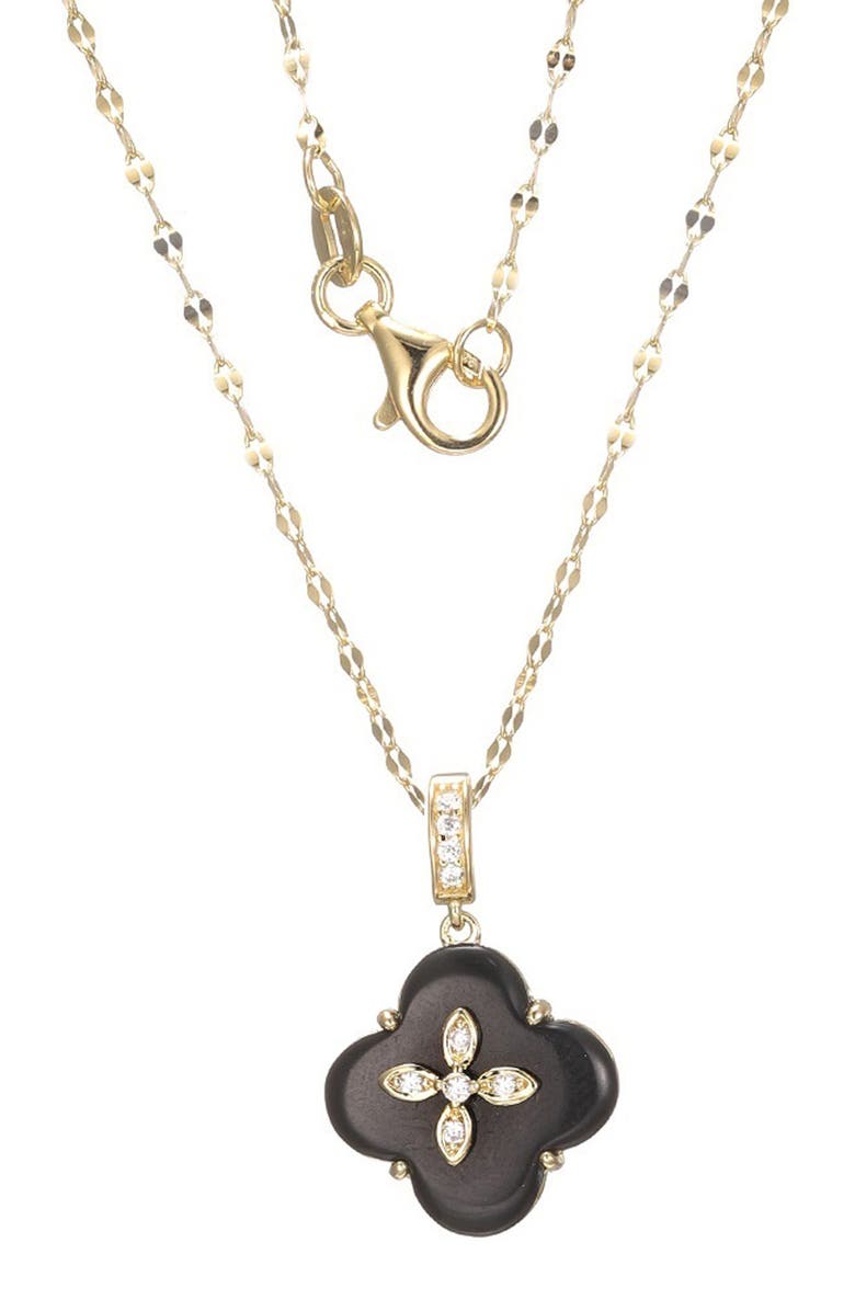 FZN Onyx Clover Pendant Necklace, Main, color, Yellow Gold