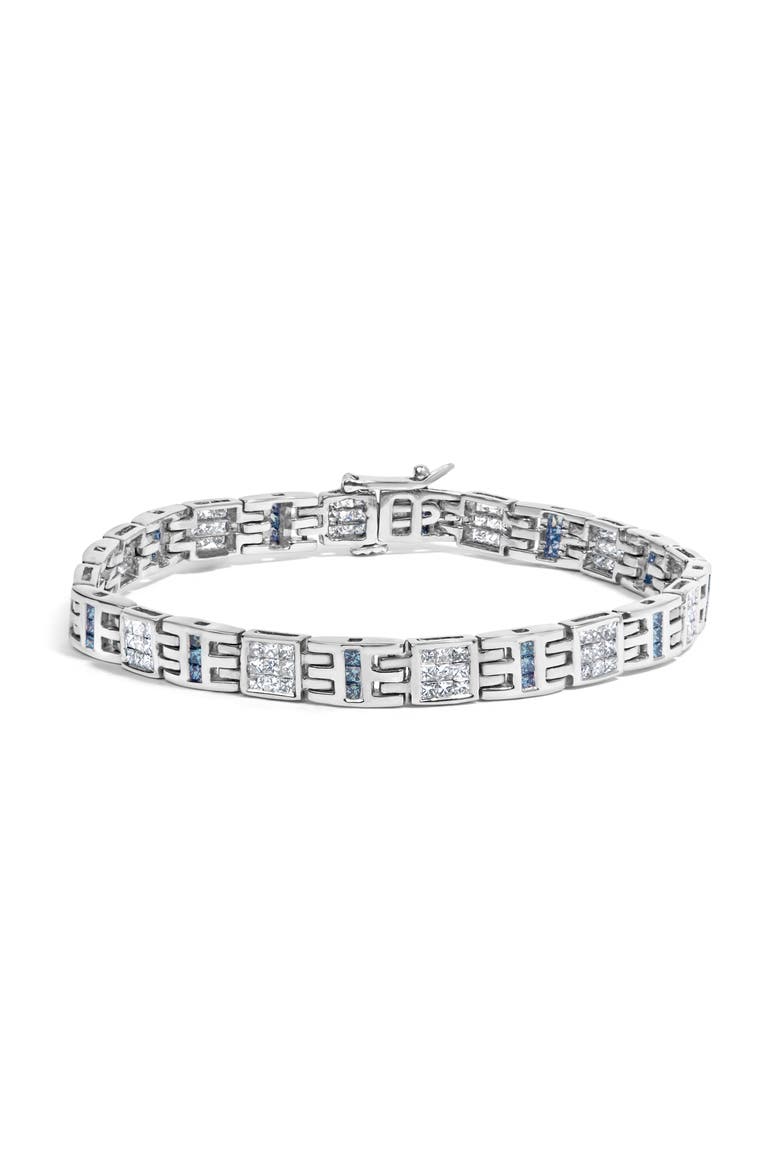 14K White Gold Princess 3.00 cttw Blue Diamond Link Bracelet, Main, color, White
