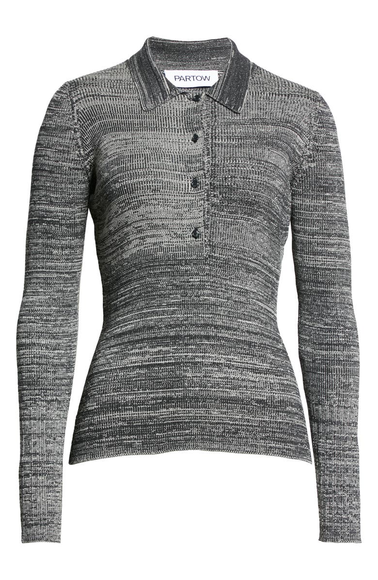 PARTOW Josie Silk & Cotton Long Sleeve Rib Polo, Alternate, color, 