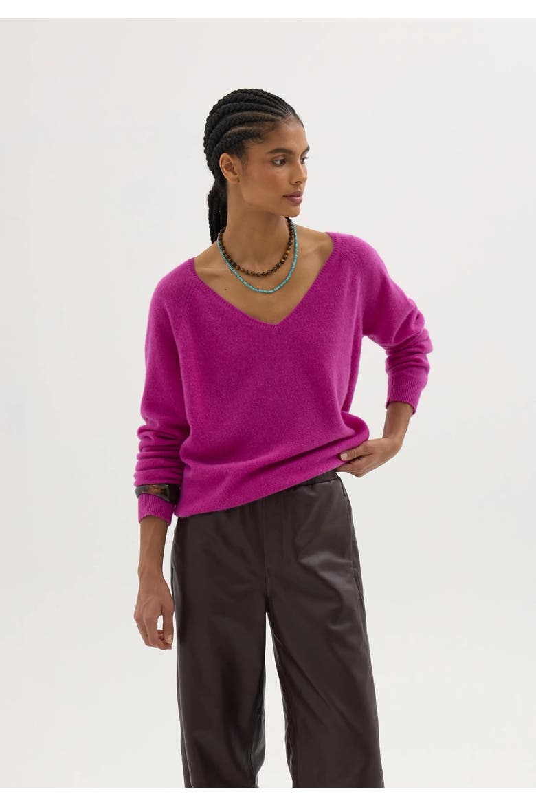 Constance Cashmere V Jumper, Main, color, Magenta