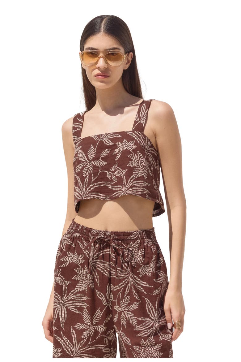 Terra Square Neck Printed Crop Top Cover-Up, Main, color, Multi-Brown