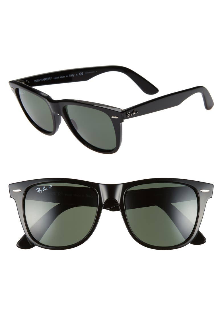 Classic Wayfarer Polarized 54mm Sunglasses, Alternate, color, BLACK