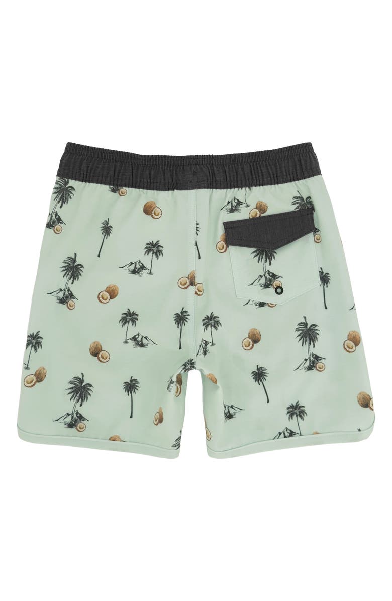 Feather 4 Arrow Kids' Scallop Coconut Print Board Shorts, Alternate, color, Surf Spray