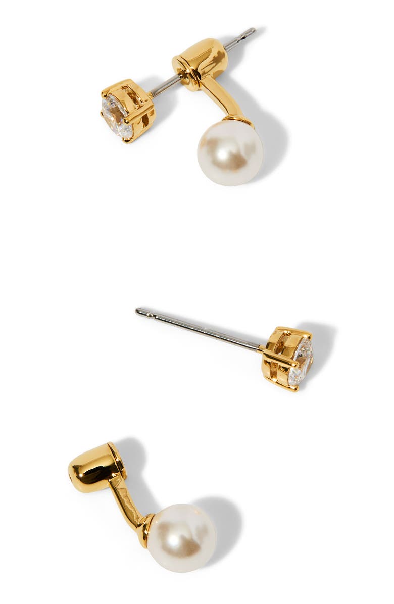 Nadri Esme Crystal & Faux Pearl Drop Earrings, Alternate, color, Gold