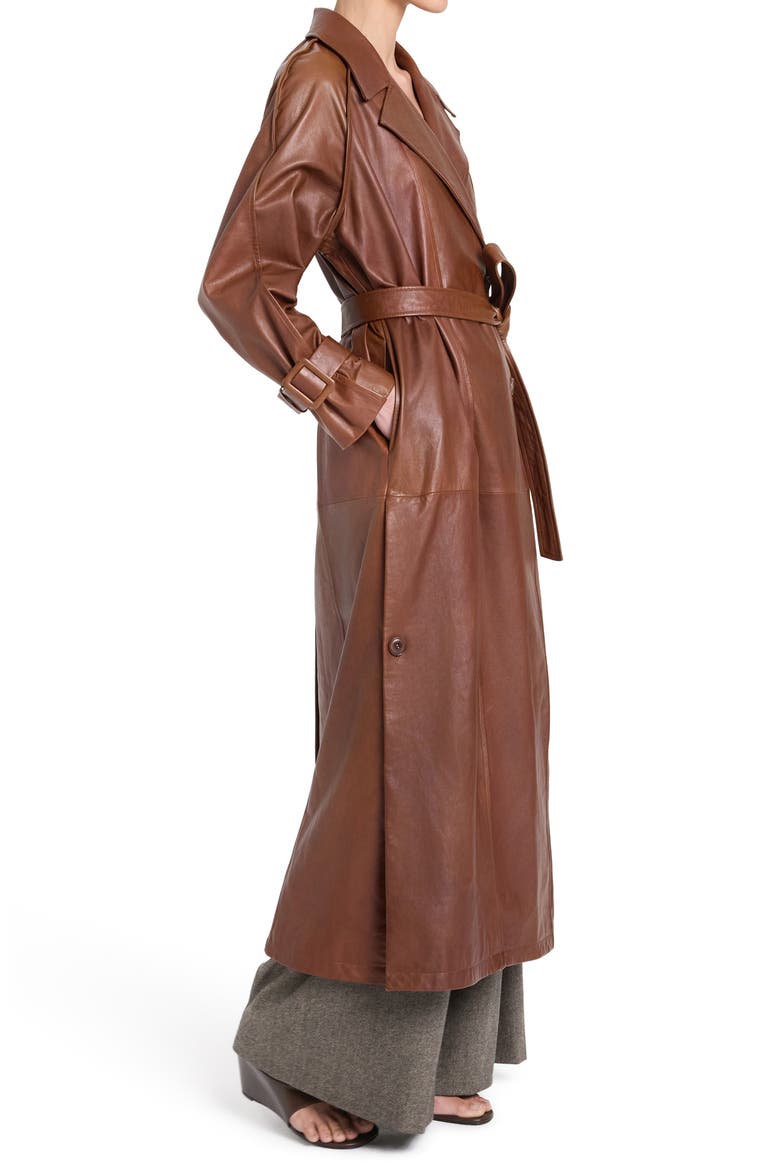 Unfinished Business Leather Trench Coat, Alternate, color, CIGAR
