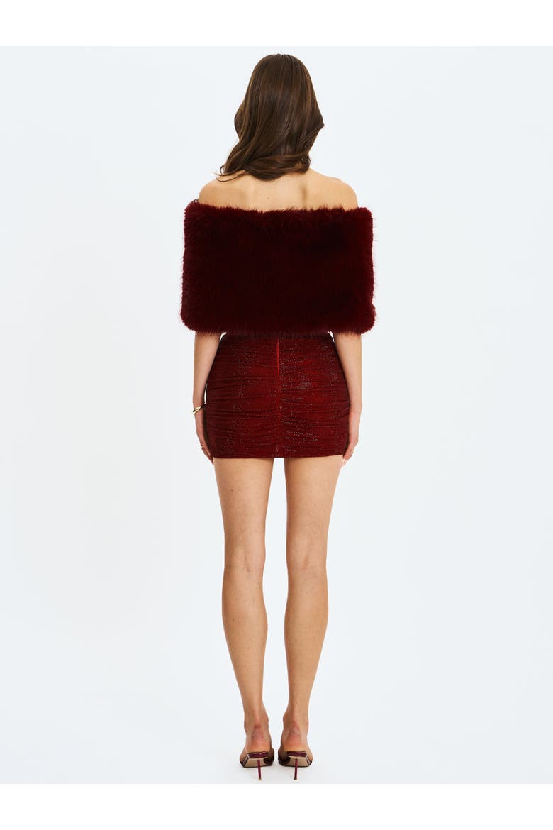 Darleen Rhinestone Mesh Low Waist Ruched Skirt, Alternate, color, Burgundy