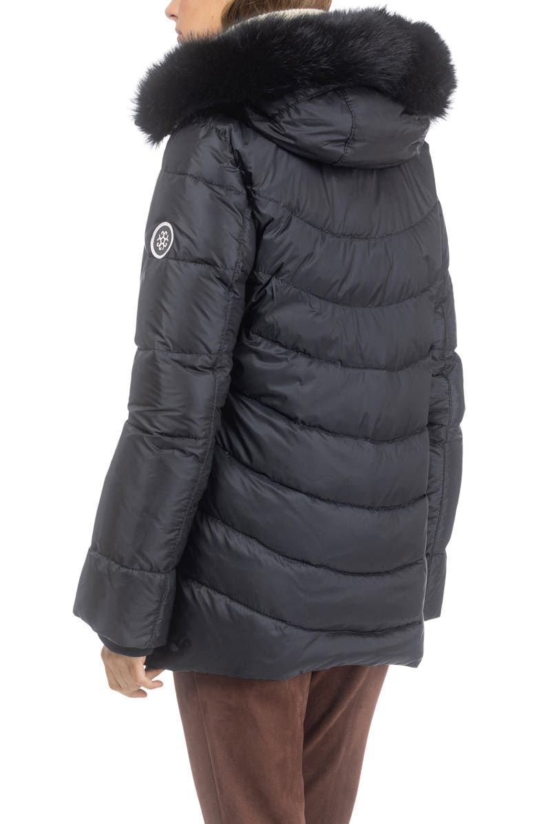 GORSKI Apres-Ski Mid Jacket With Detachable Genuine Shearling Hood Trim, Alternate, color, Black/Black