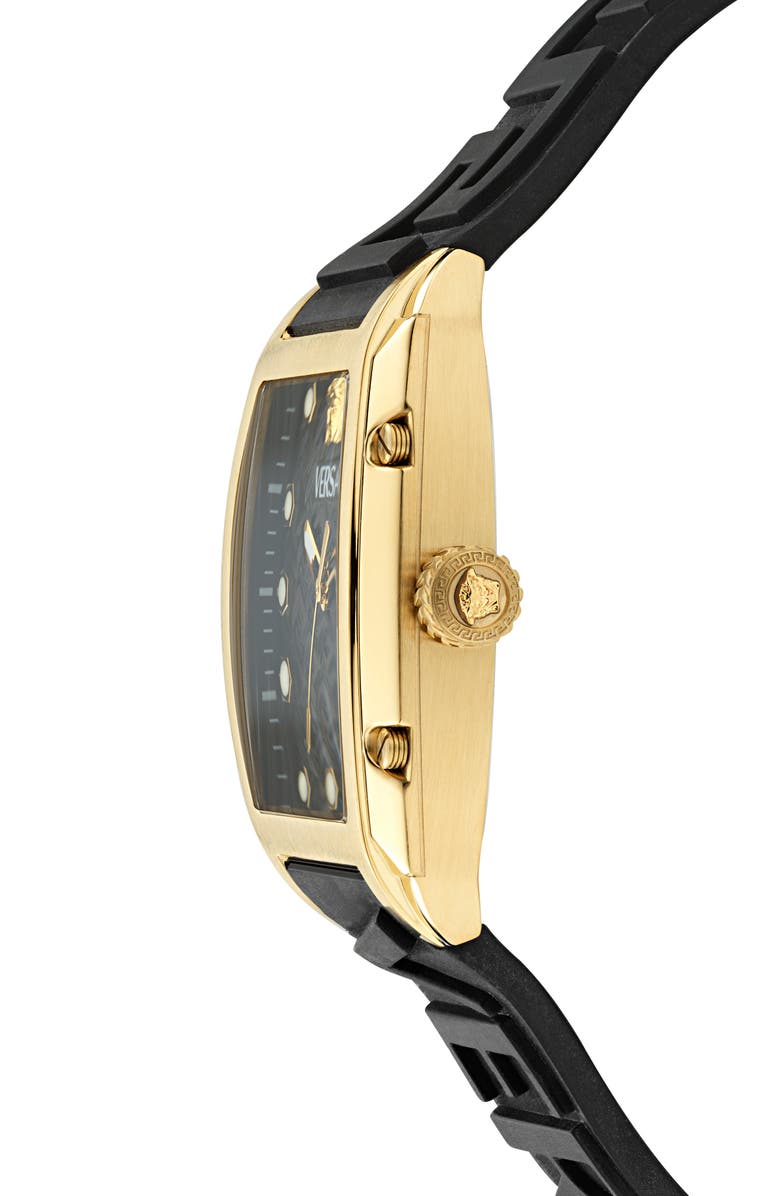 Versace Dominus Silicone Strap Watch, 44mm x 36mm, Alternate, color, Ip Yellow Gold