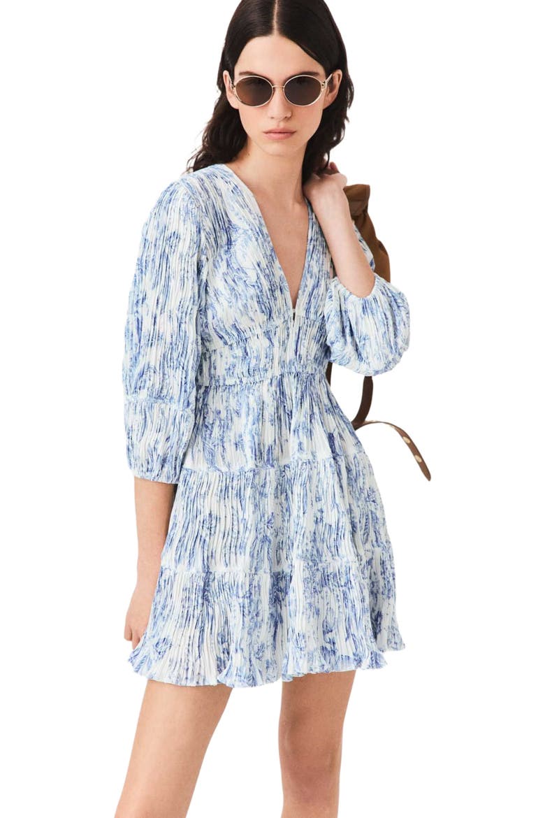 Patterned pleated dress, Main, color, Sky blue large flowers print