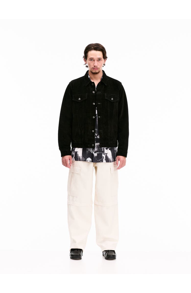 vowels Suede Trucker Jacket, Alternate, color, Black