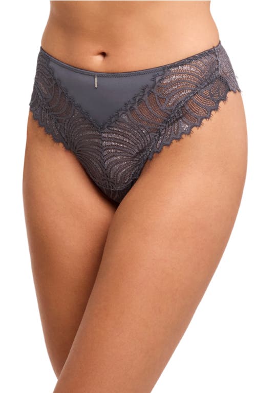 Montelle Intimates Nights Out Metallic Eyelash Lace Thong In Black