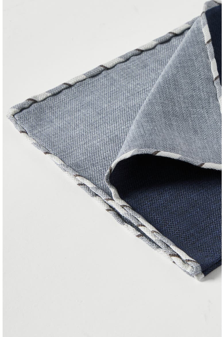 Silk pocket square with striped border, Alternate, color, Navy Blue