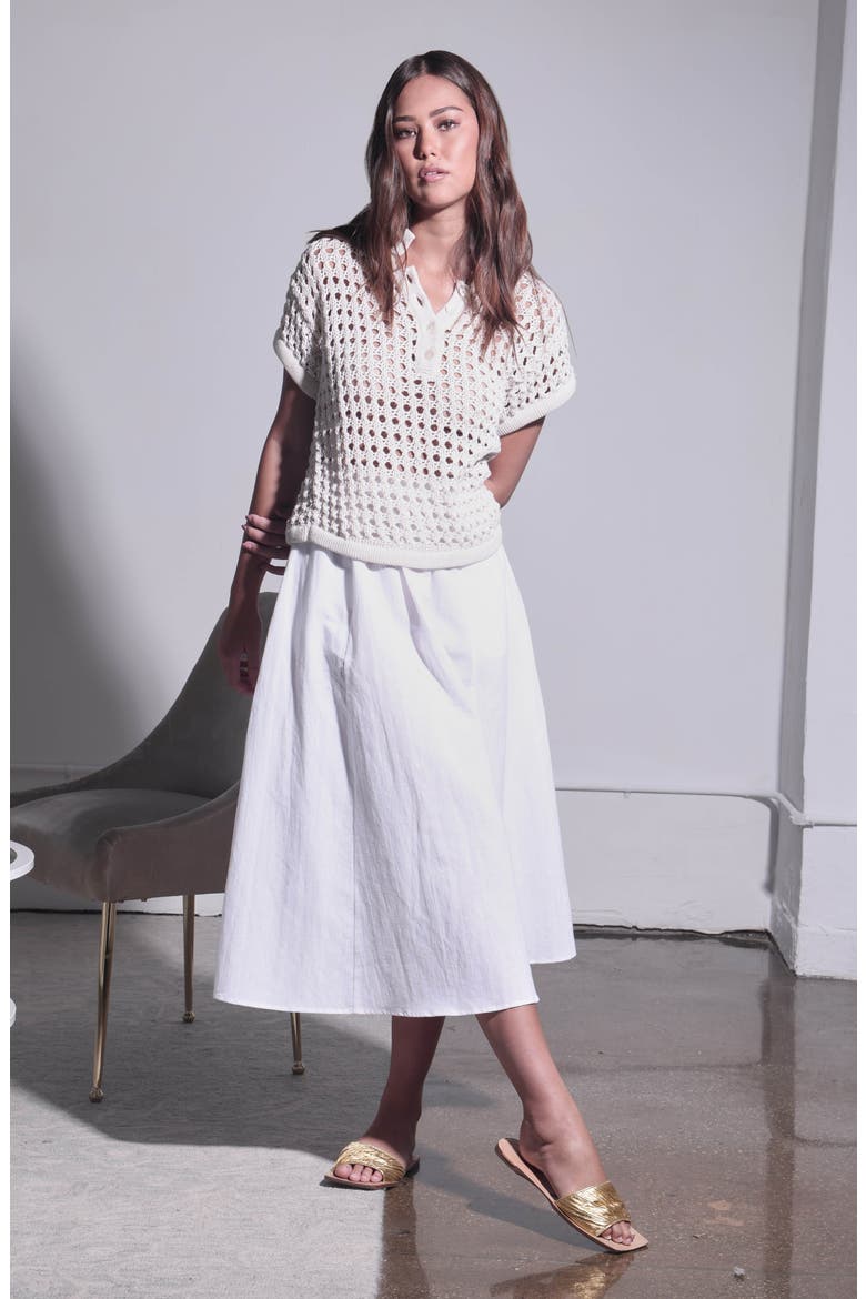 Sharon Cotton & Linen Midi Skirt, Alternate, color, WHITE