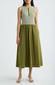 Bernardo Stripe Mixed Media Midi Dress