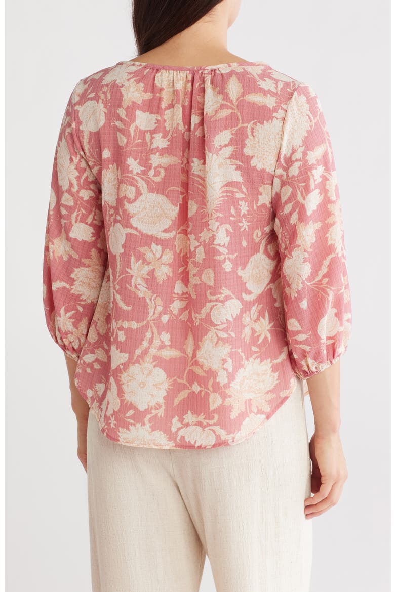 Floral Keyhole Balloon Sleeve Top, Alternate, color, PINK