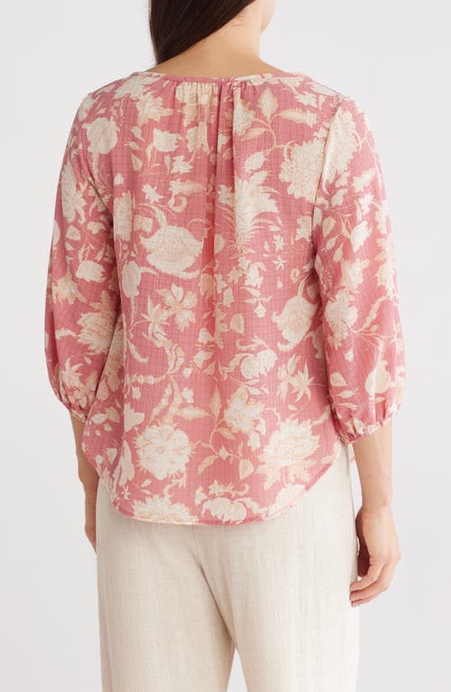 Renee C Floral Keyhole Balloon Sleeve Top In Pink