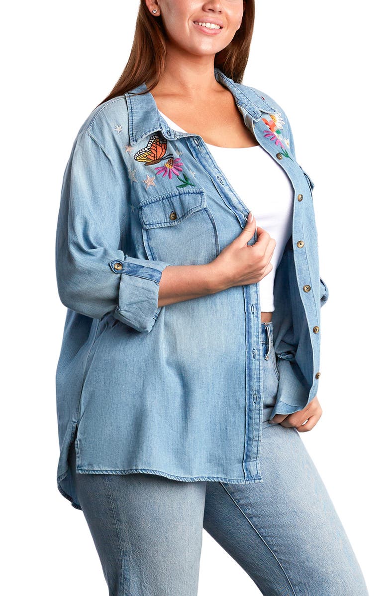 Billy T Happy Place Embroidered Denim Shirt, Alternate, color, 