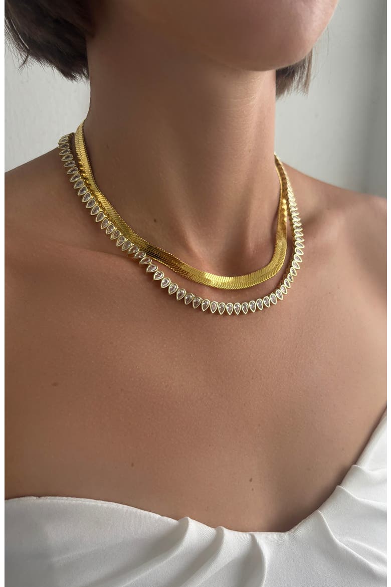 Pear Crystal Collar Necklace, Alternate, color, GOLD