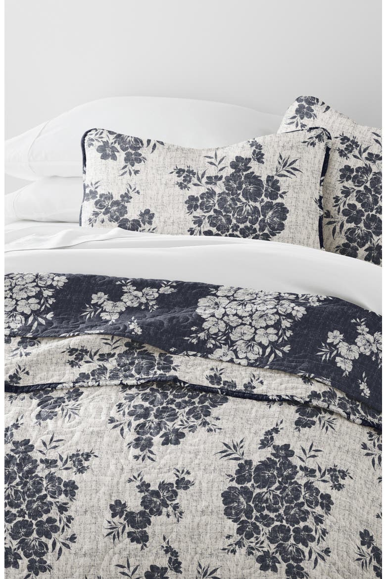 Pattern Reversible Quilt & Sham Set, Alternate, color, NAVY