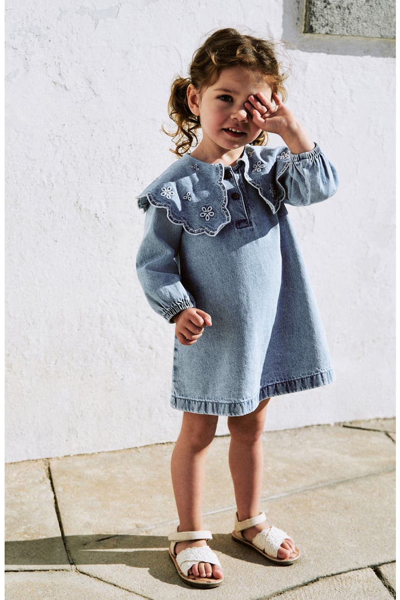 Kids' Embroidered Collar Denim Dress, Alternate, color, BLUE