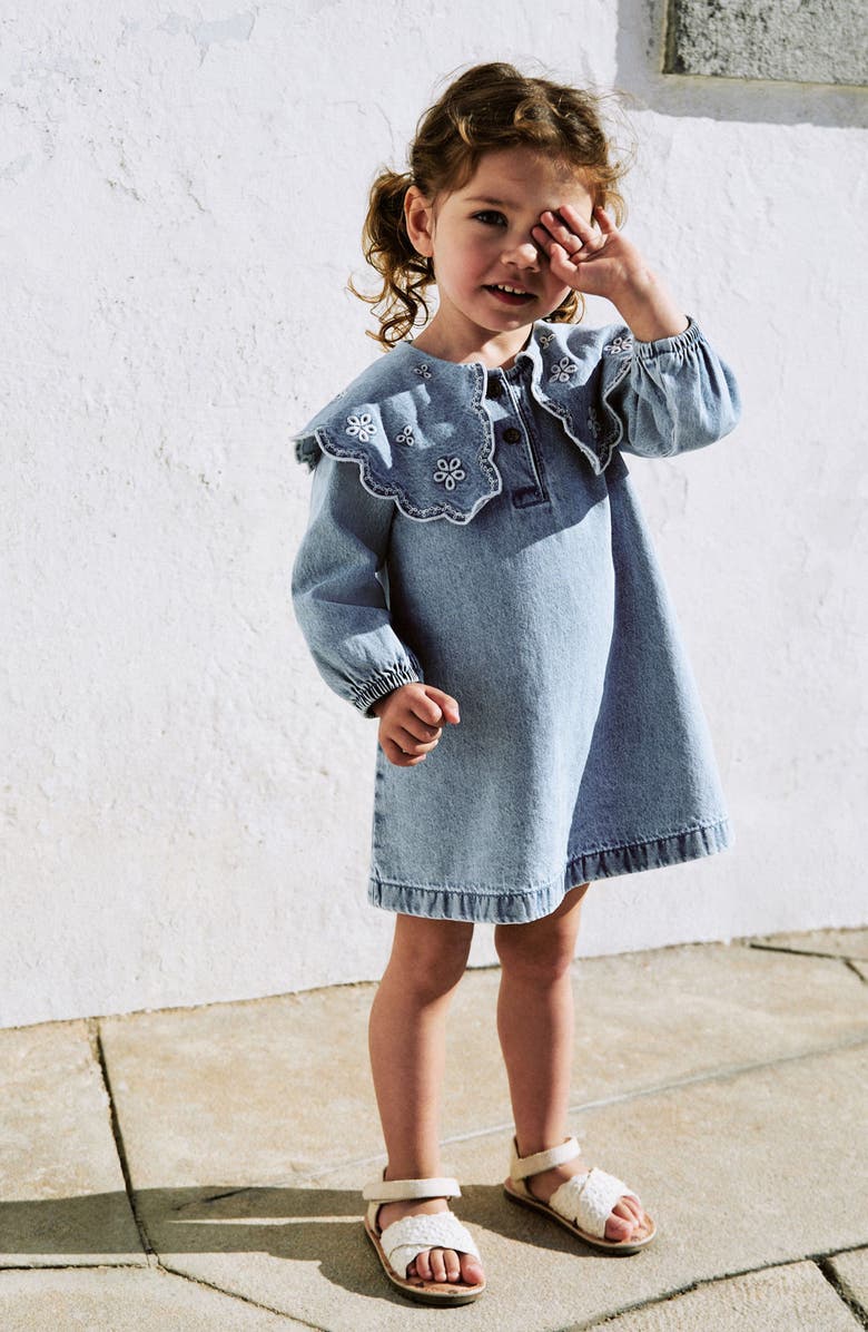 NEXT Kids' Embroidered Collar Denim Dress, Alternate, color, Blue